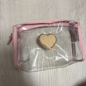 Stoney Clover Lane Clear Pouch with Pink Trim and Gold Heart